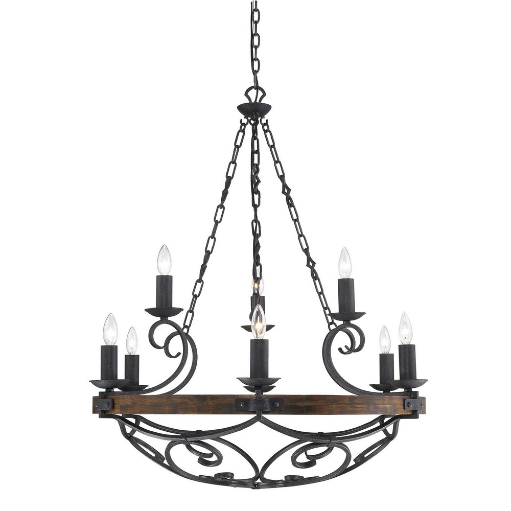 Golden Lighting-1821-9 BI-Madera - 9 Light Chandelier in Sturdy style - 41 Inches high by 34.5 Inches wide   Black Iron Finish with Wood Accents